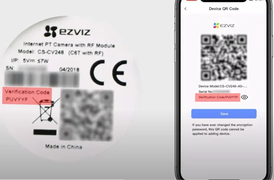 where is ezviz device verification code