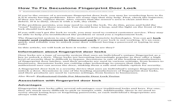 secustone fingerprint door lock manual