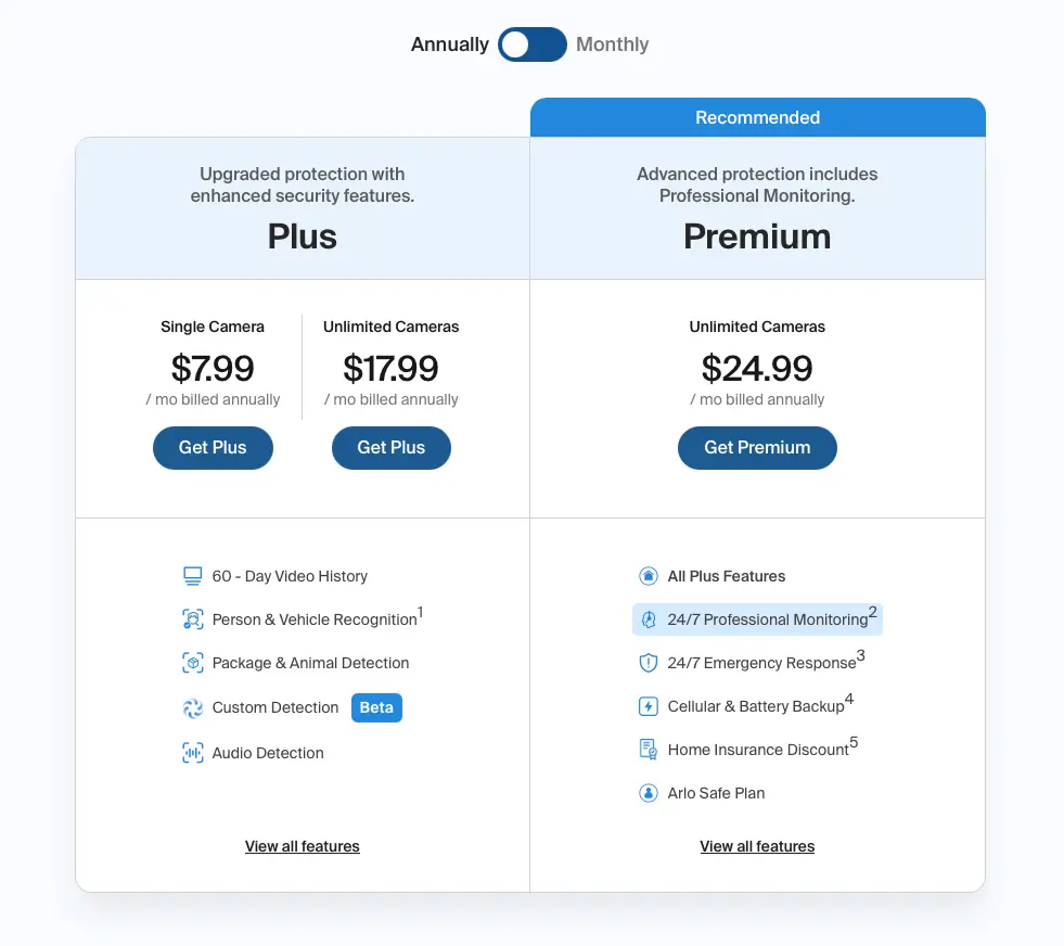 Arlo Camera Monthly Cost