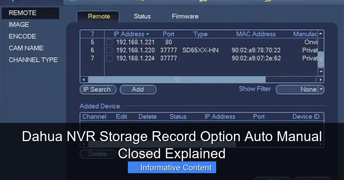 Dahua NVR Storage Record Option Auto Manual Closed Explained