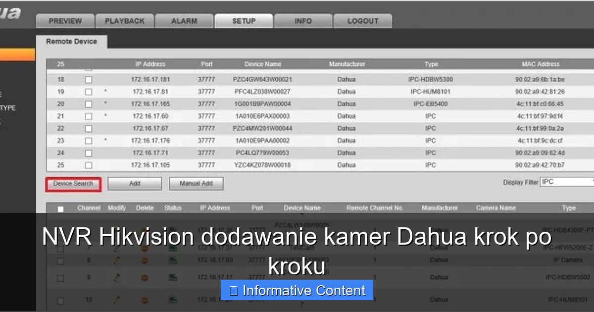 NVR Hikvision dodawanie kamer Dahua krok po kroku