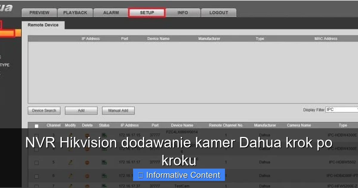 NVR Hikvision dodawanie kamer Dahua krok po kroku