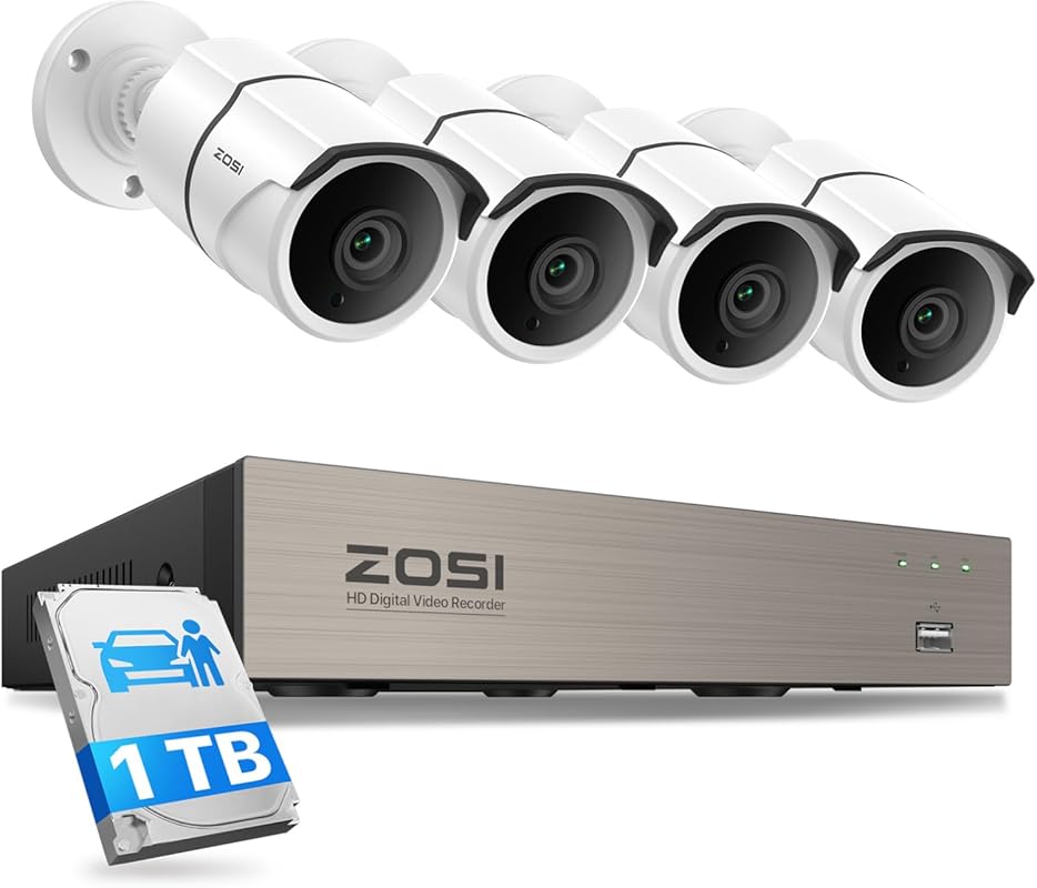 ZOSI 8CH 3K Lite Security System with AI Detection, 4x1080P Weatherpro