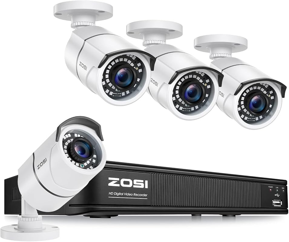 ZOSI 1080p H.265+ Security Camera System with 4x 1080p Bullet Cameras,