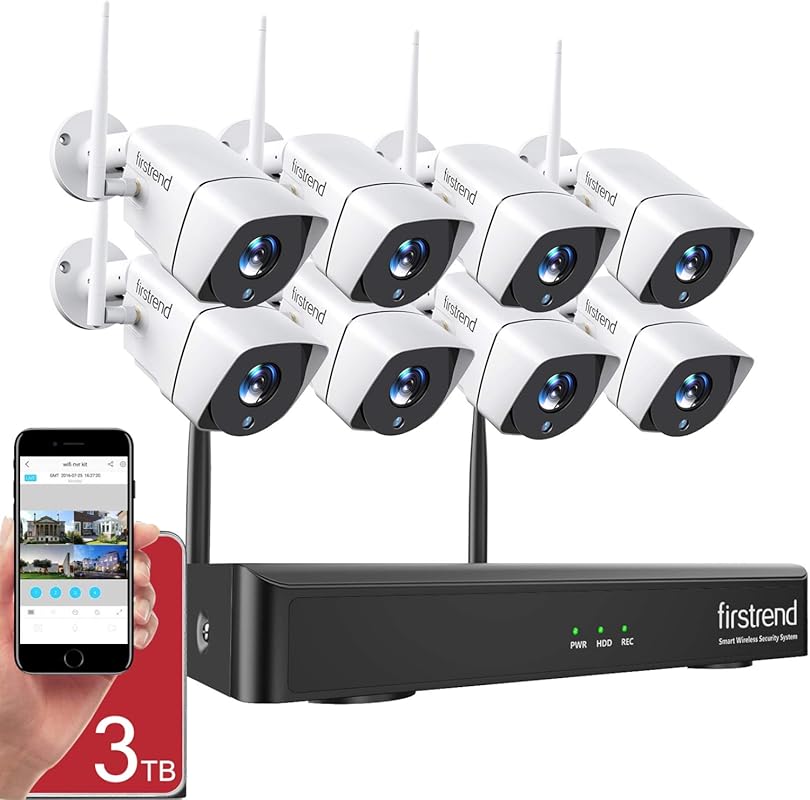 Firstrend 8CH Wireless 1080P Security System with 8 HD Cameras, 3TB HD