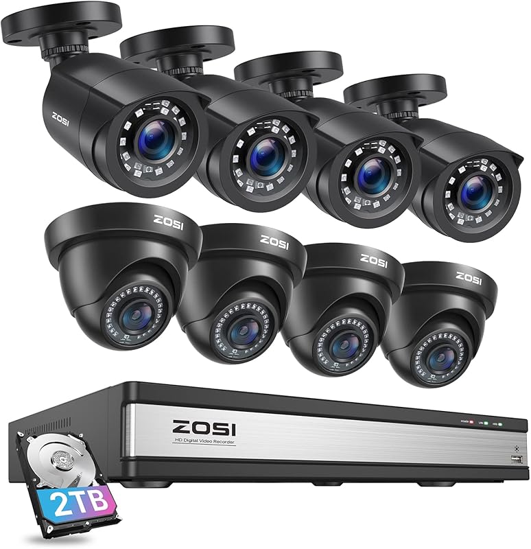 ZOSI 16-Channel 1080P Home Security System with AI Detection, 8 Camera