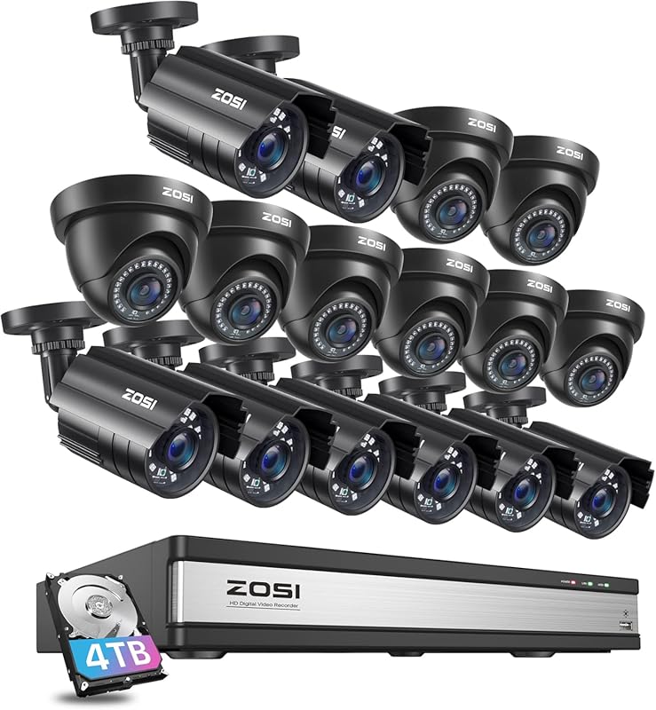 ZOSI 16CH DVR Security Camera System with 16 1080p Cameras, AI Human/V