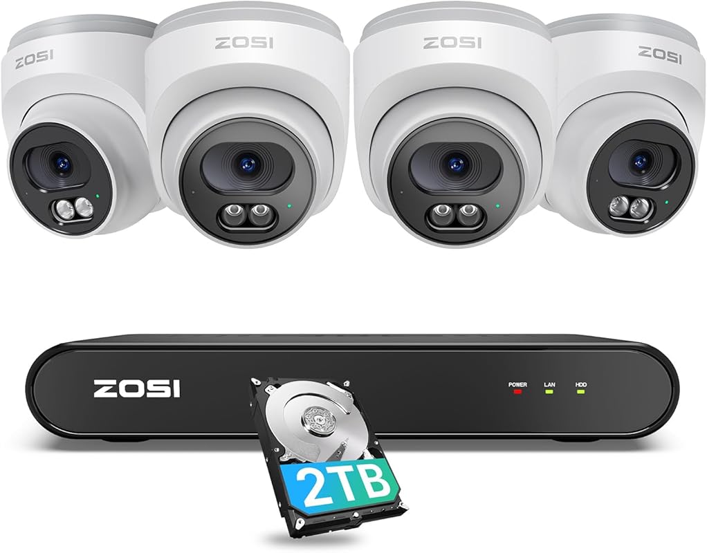 ZOSI C220 8CH 4MP 2.5K PoE Security System with 2TB HDD, AI Human Detection, and Two-Way Audio