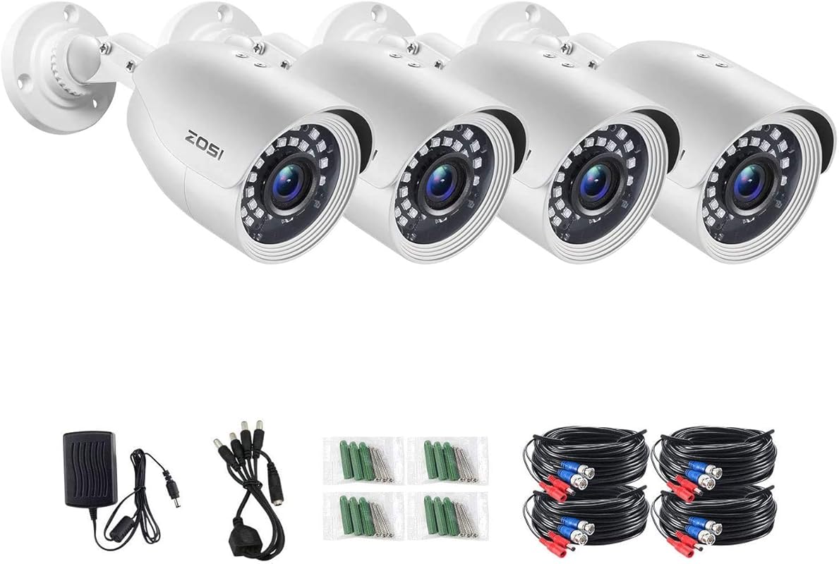 ZOSI 4-Pack 2MP 1080p Weatherproof Bullet Camera with 80ft Night Visio