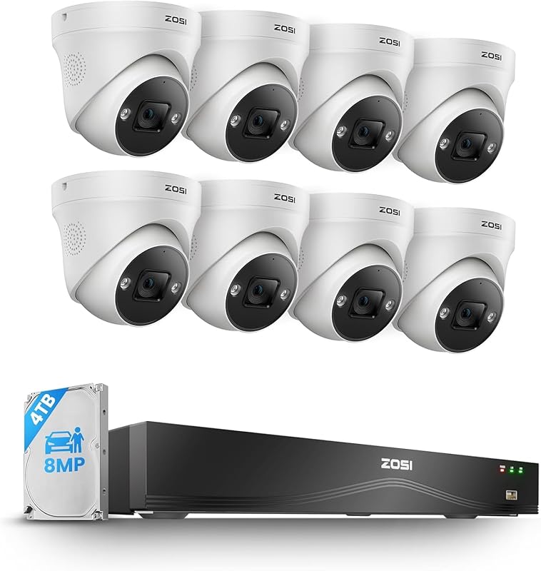 ZOSI 4K PoE Security Camera System with 16-Port 32CH 8MP NVR, 4TB HDD,