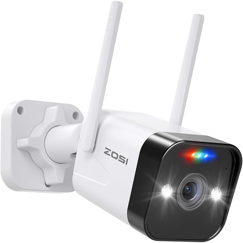ZOSI 4MP Outdoor WiFi Security Camera with Spotlight, Siren, Color Nig