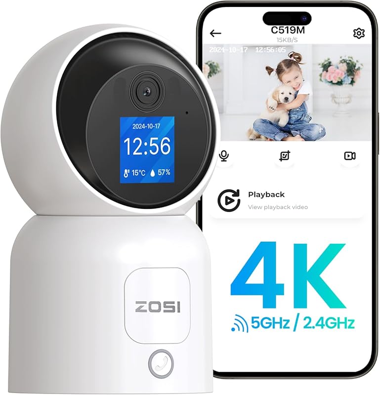 ZOSI C519M8 4K Pan/Tilt Smart Indoor Camera with 360° View, Motion Tra
