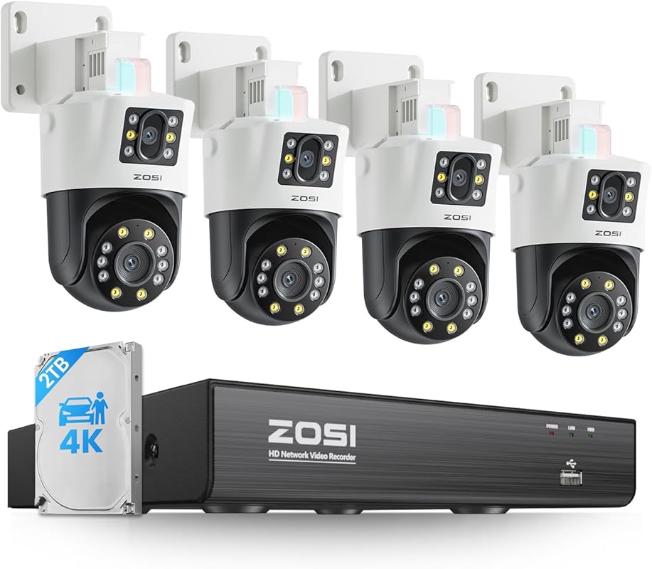 ZOSI 4K Dual-Lens 360° PoE Camera System with Pan/Tilt, Person/Vehicle