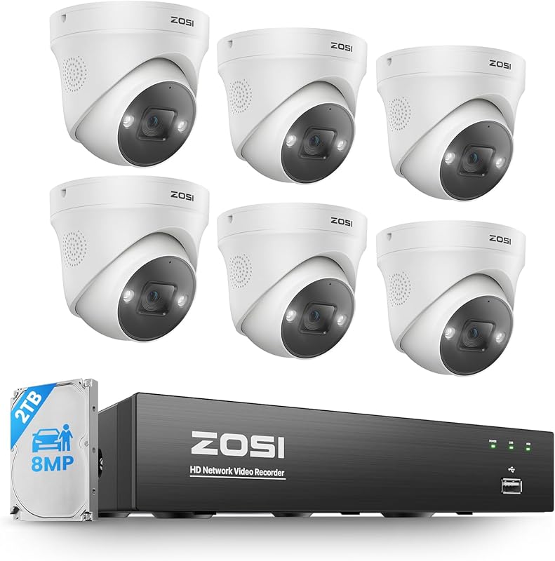 ZOSI 4K PoE Camera System with Person/Vehicle Detection, 6 Spotlight Cameras