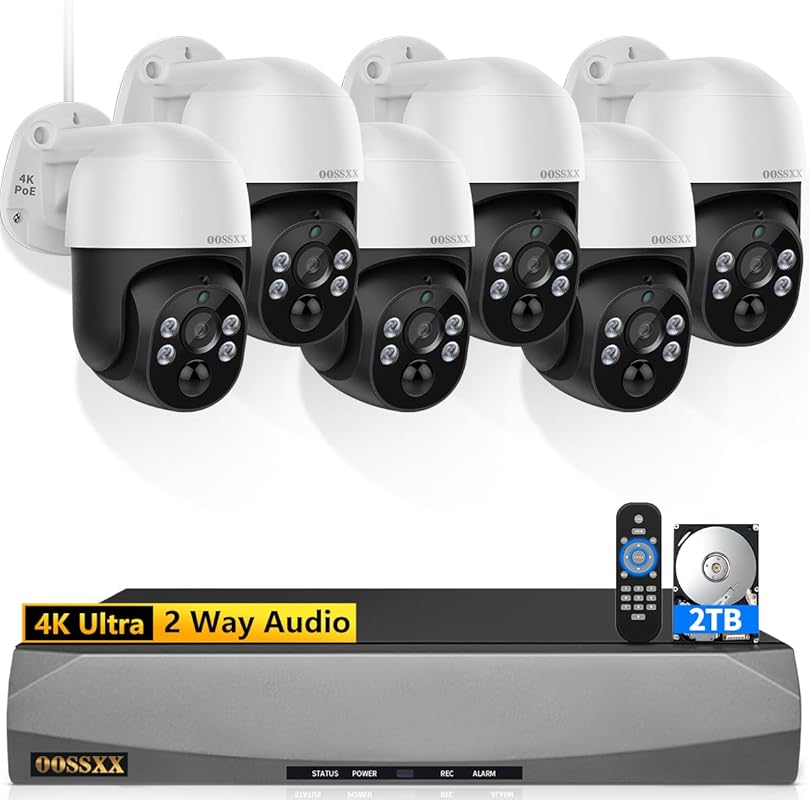 4K PoE Outdoor Wired Security Camera System with PTZ Cameras, Night Vi