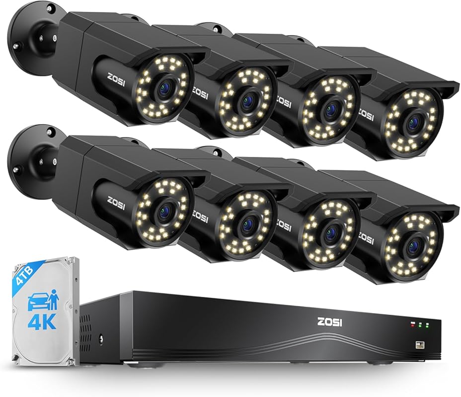 4K 16CH PoE Security System with 8 Outdoor Indoor 8MP Cameras, Human D