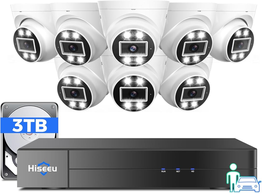 Hiseeu 4K PoE Security Camera System with 121° Wide View, 8x 5MP Camer