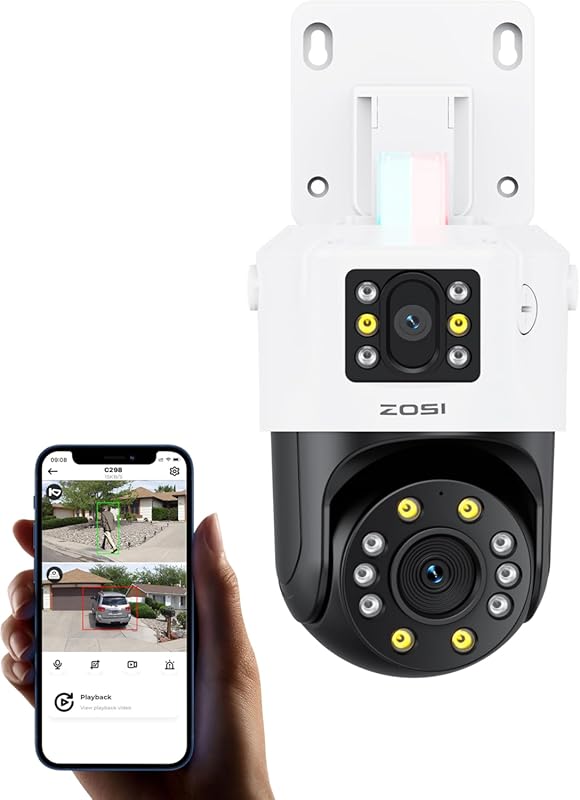 ZOSI C298 Pro 4K 8MP Dual-Lens PTZ Camera with 360° View, Spotlight, S