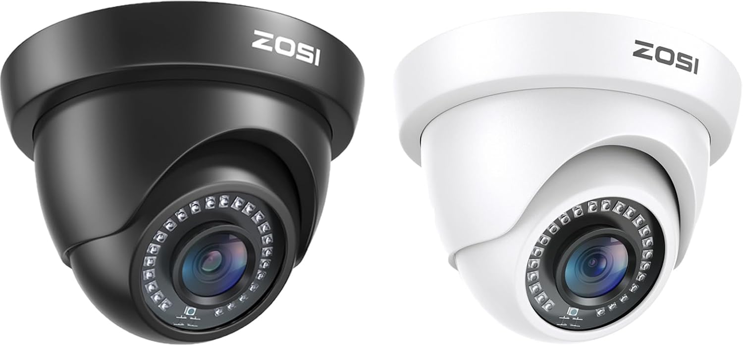 ZOSI 2-Pack 1080P Outdoor/Indoor Dome Security Cameras with 80ft IR Ni
