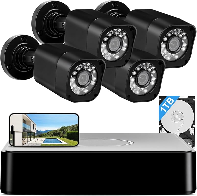 AIWIXEN 8CH 1080P Wired Security System with 4 Outdoor Cameras, Human/