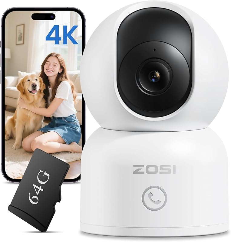 ZOSI C518 4K Indoor WiFi Security Camera with 360° Pan/Tilt, AI Human/