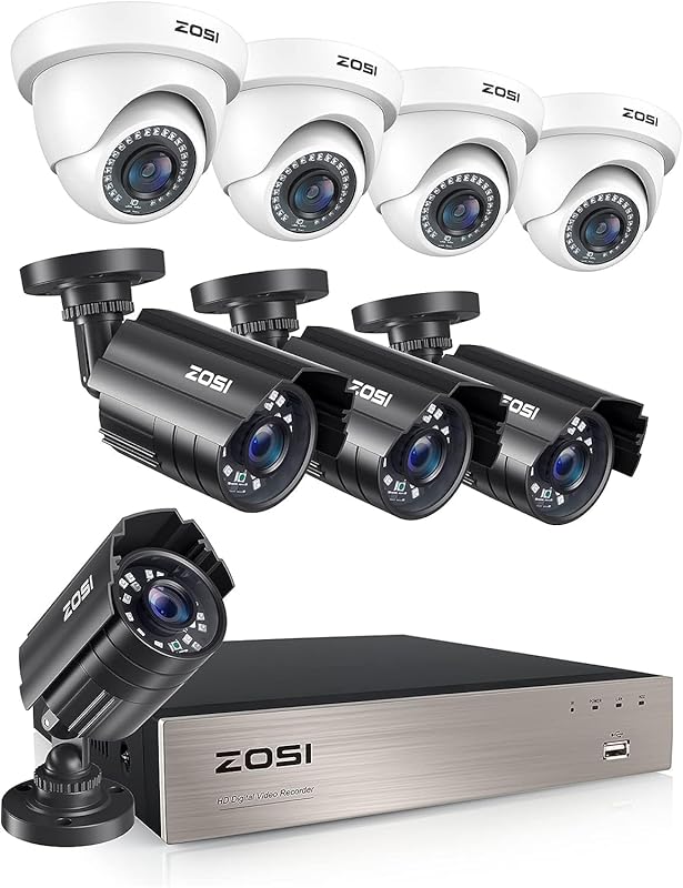 ZOSI 8CH 1080P Security Camera System with 8x Weatherproof Cameras, Ni