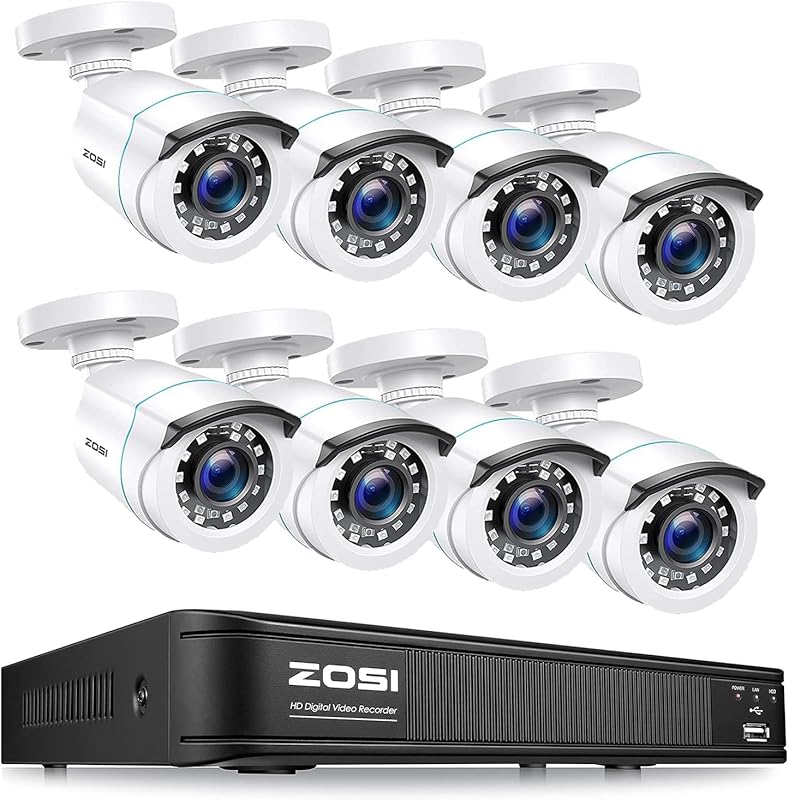 ZOSI 8CH 1080P Security Camera System with AI Detection, 8x Weatherpro