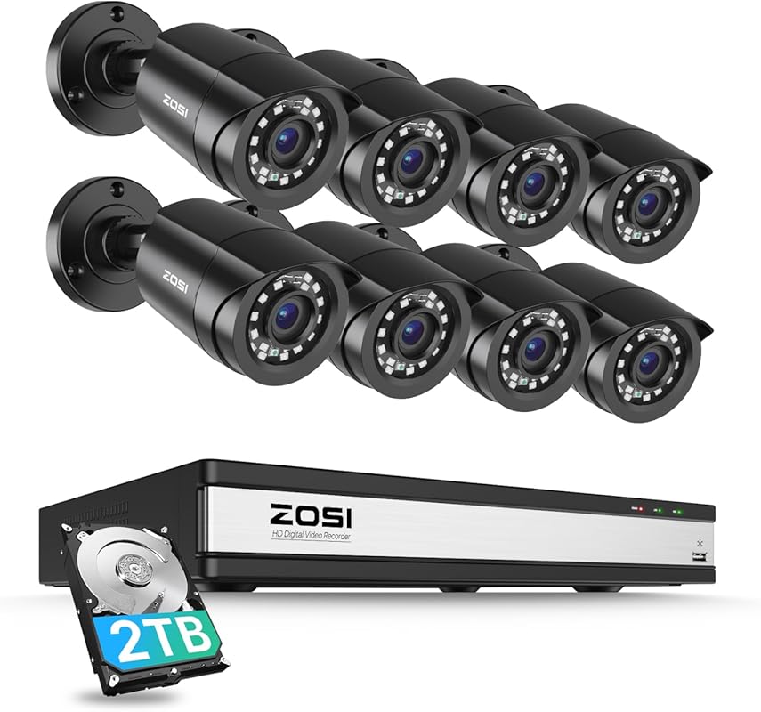 ZOSI 16CH Security Camera System with 8x1080P Weatherproof Cameras, AI