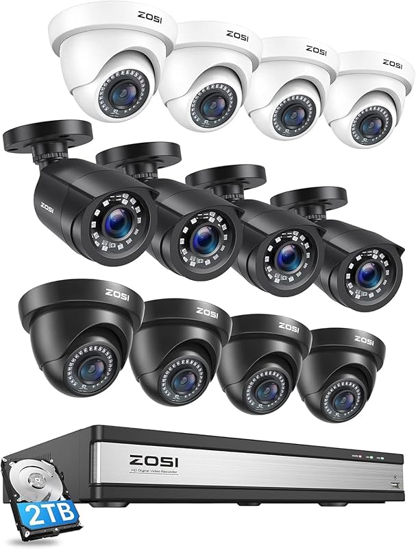ZOSI 16CH Home Security System with 12 Cameras, AI Detection, 1080P DV