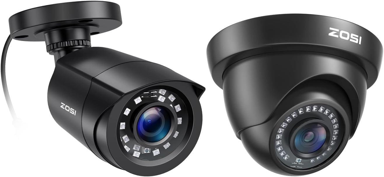 ZOSI 2-Pack 1080P Hybrid 4-in-1 CCTV Cameras with 80ft IR Night Vision
