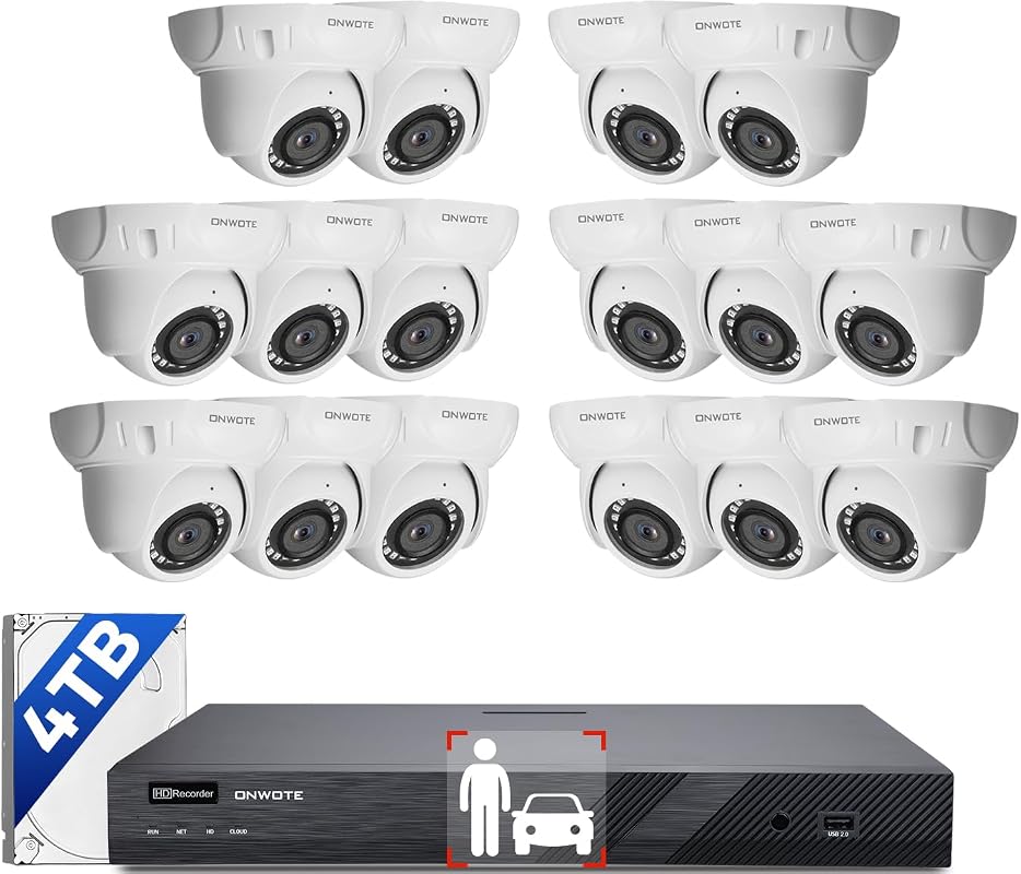 ONWOTE 16CH 4K PoE Security System, 12MP NVR 4TB, 16x 5MP AI Cameras, 