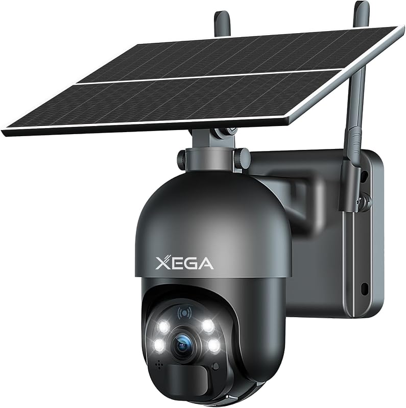 Xega 4G LTE Cellular Solar Security Camera Built-in SIM 2K Color Night