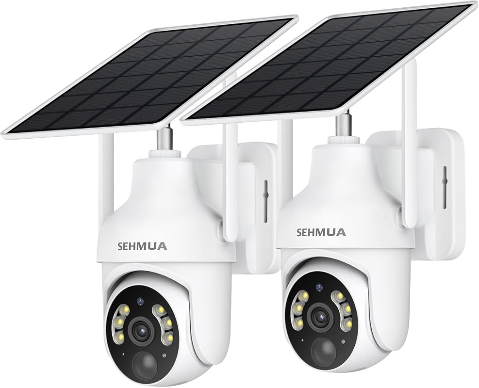 SEHMUA 2-Pack 2K Solar Wireless Security Cameras 360° Pan Tilt Color N