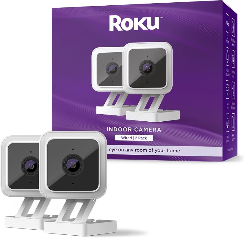 Roku Indoor Camera 2-Pack Wired 1080p HD Color Night Vision Siren Subs