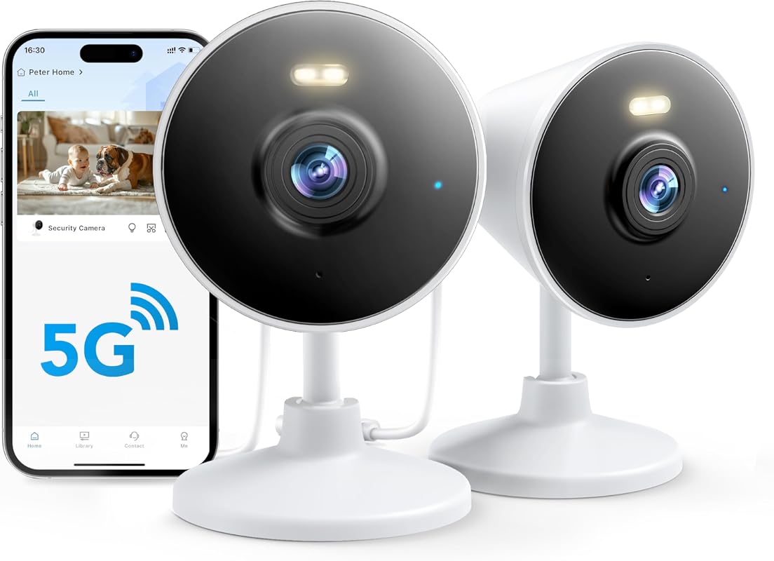 5G 2.4G Indoor Outdoor Security Camera 2-Pack with Spotlight Color Nig