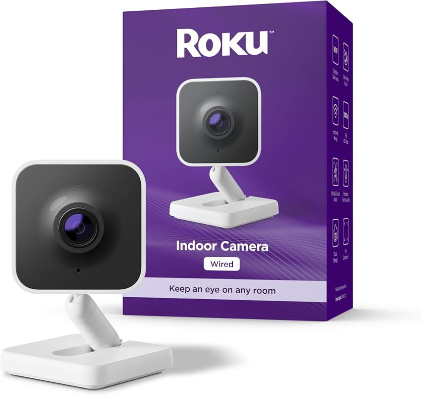 Roku Indoor Camera 1-Pack Wired Pet Monitor 1080p HD Color Night Visio