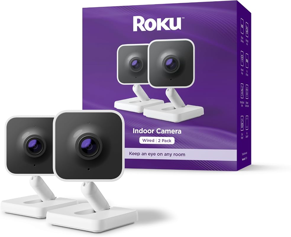 Roku Indoor Camera 2-Pack Wired Pet Monitor 1080p HD Color Night Visio