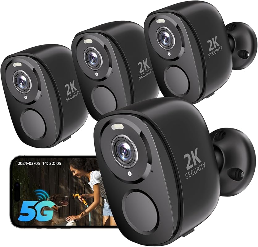 Rraycom 4-Pack 5G 2.4G Wireless Outdoor Security Camera 2K Battery AI 