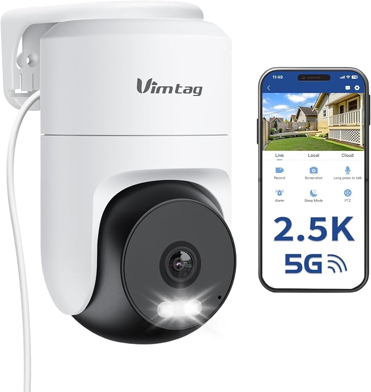 VIMTAG 2.5K 4MP Pan Tilt Outdoor Camera 360 View Motion Tracking Color