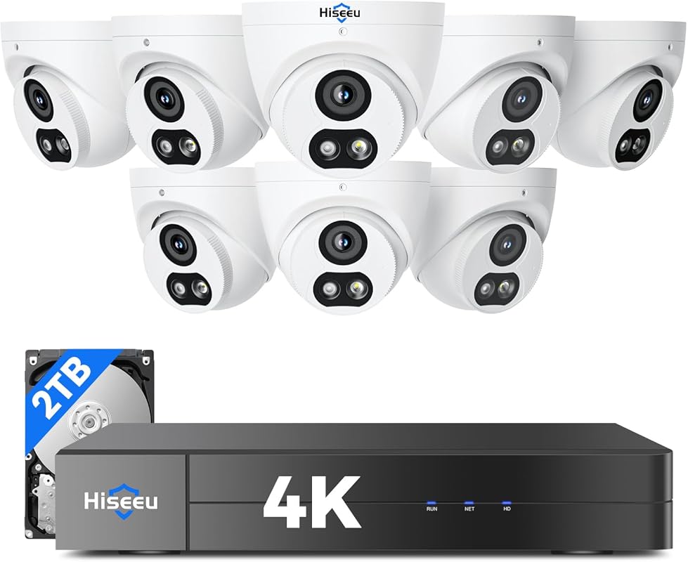 Hiseeu 4K 8MP PoE Security Camera System 8 Cameras 121° Wide View AI D