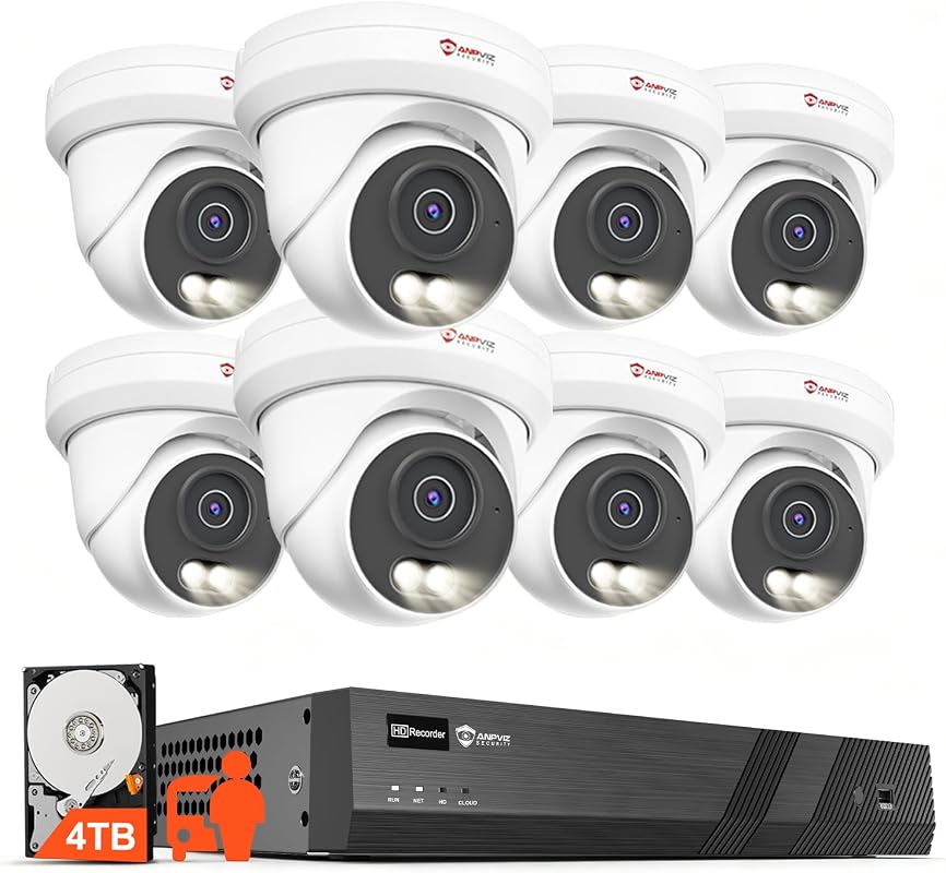 Anpviz 16CH 4K PoE NVR System, 12MP 4TB, 8x 6MP AI Turret Cameras, Nig