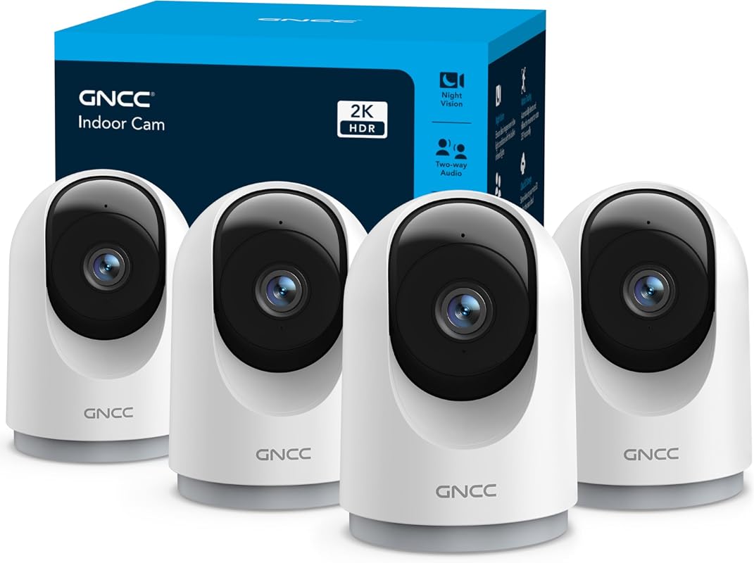 GNCC 2K Indoor Security Cameras 4-Pack, 360° Motion Detection with Two