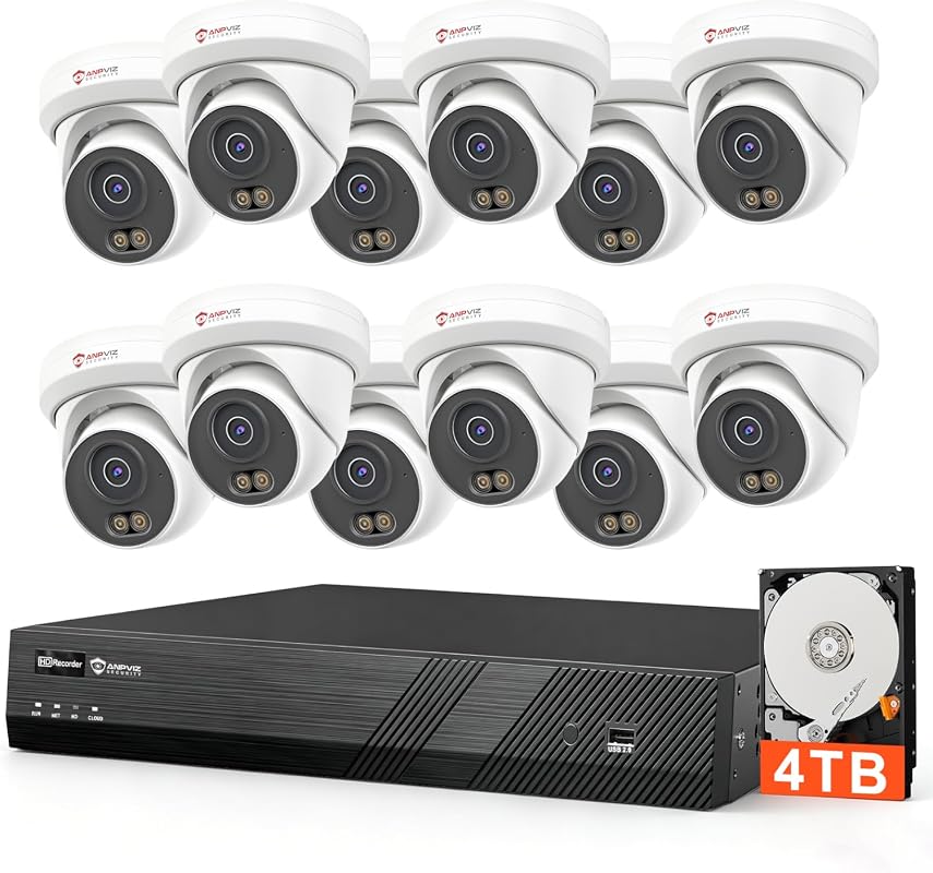 Anpviz 16CH 4K PoE System, 12MP NVR 4TB, 12x 6MP AI Turret Cameras, Co