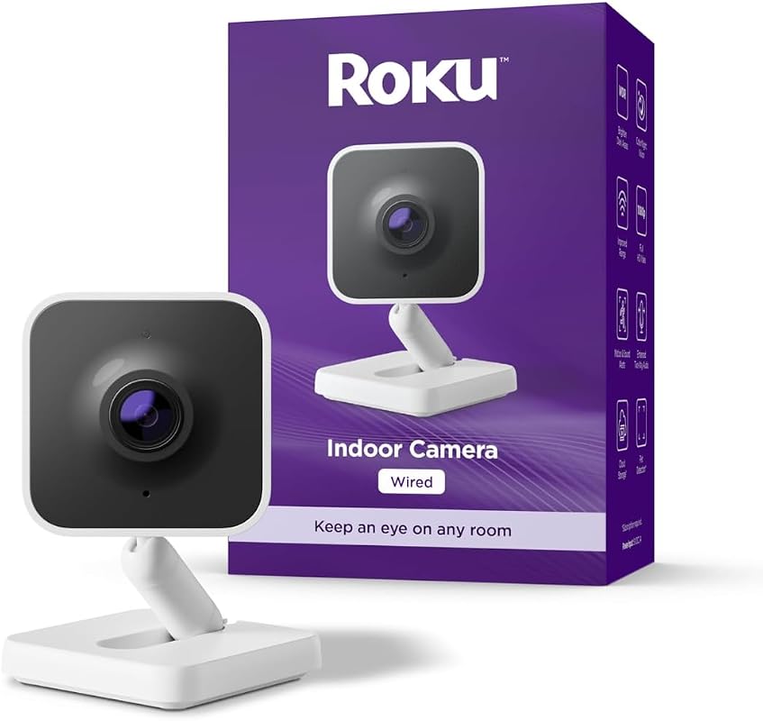 Roku Indoor Camera SE 1-Pack Wired Pet Monitor 1080p HD Color Night Vi