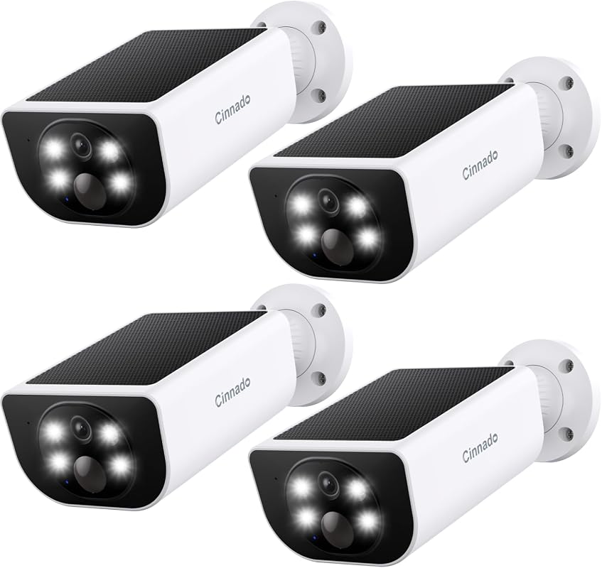 Cinnado S1 4-Pack Solar Battery Wireless Security Cameras 2K Color Nig
